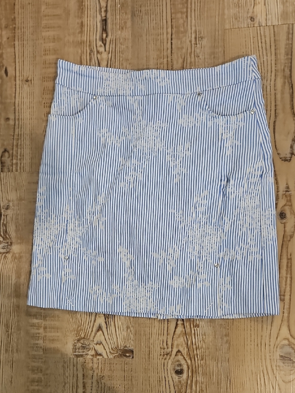 Tribal Blue & White Striped Embroidered Mini Skirt